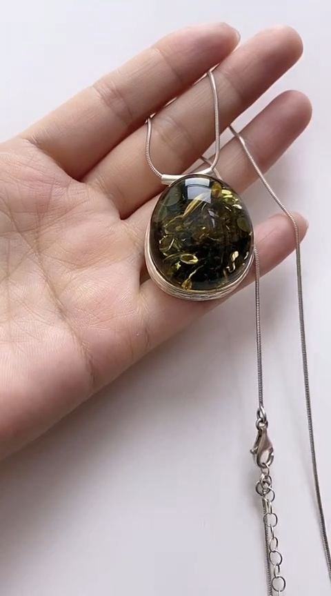 【闪购商品】琥珀裸石银S925镶嵌琥珀吊坠