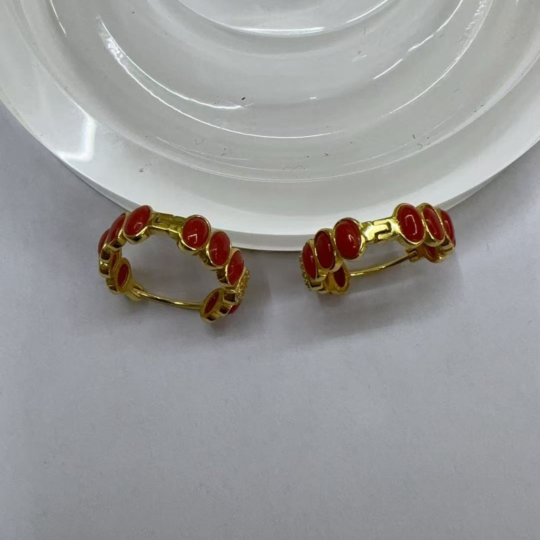 【中展红珊瑚】天然红珊瑚5蛋面耳饰 多样性发一