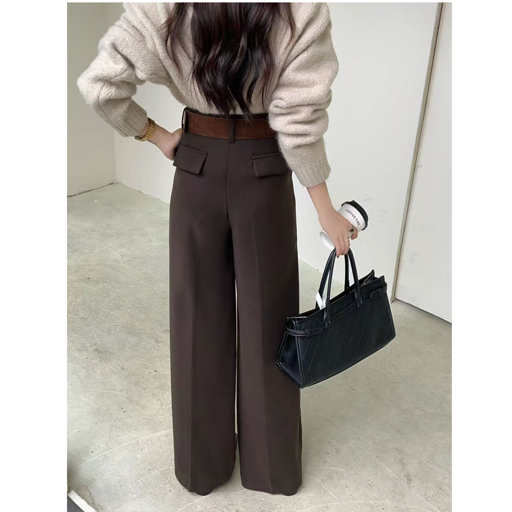 2025新款后盖毛呢百搭直筒阔腿裤（裤长102）