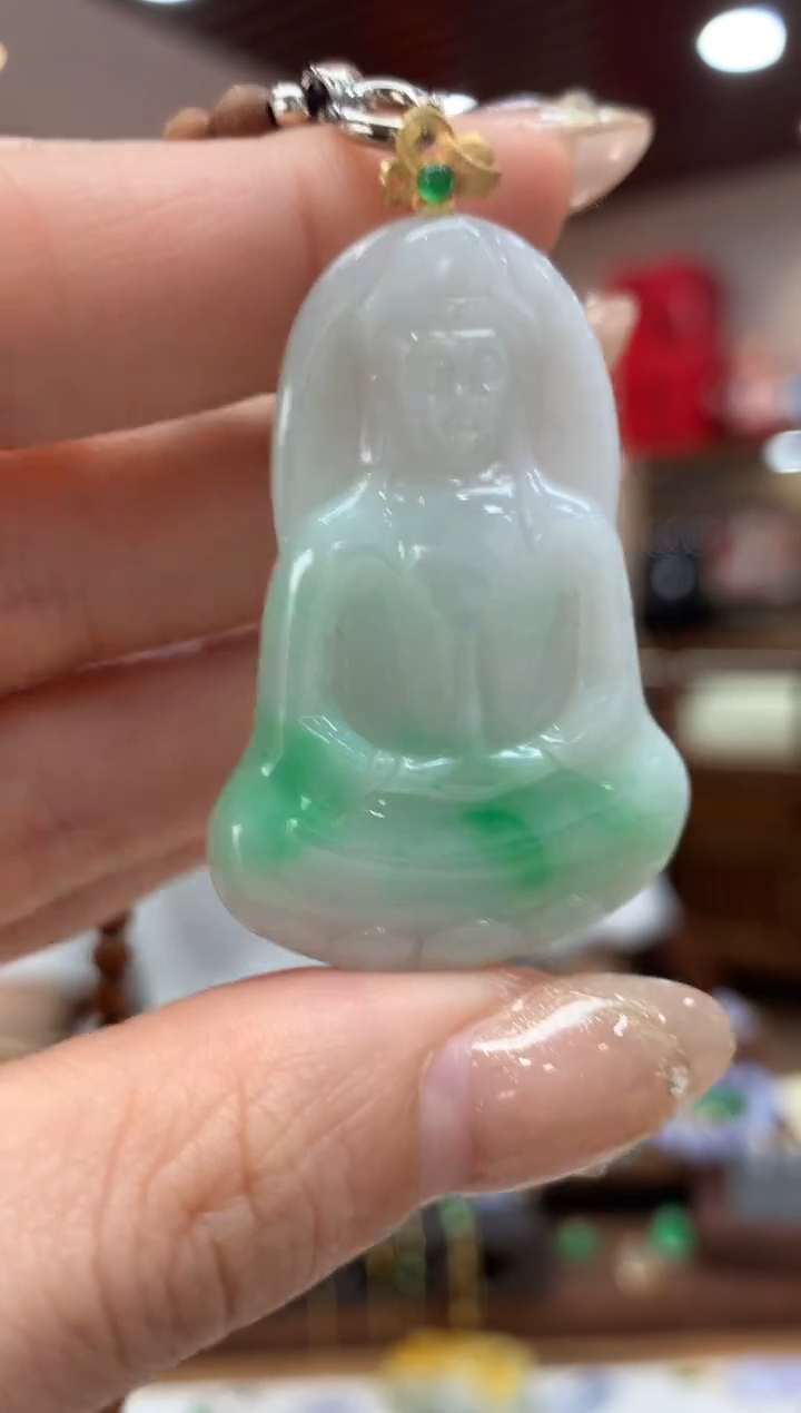 【闪购商品】翡翠吊坠(不含链)18K金镶嵌观音