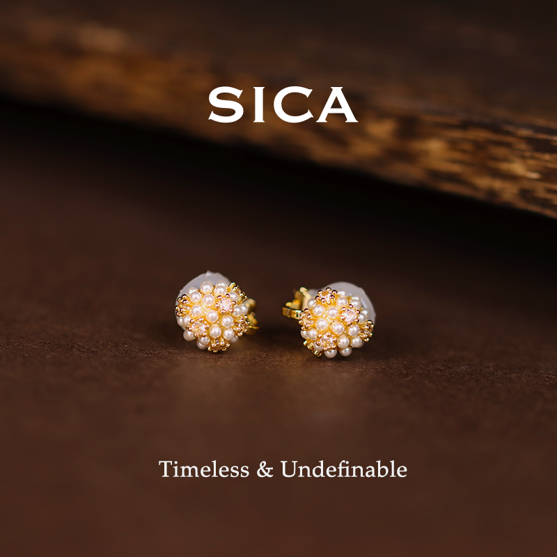 纯铜合成锆石耳饰  EH317【铃兰花球】法式时尚轻奢设计感花球耳夹