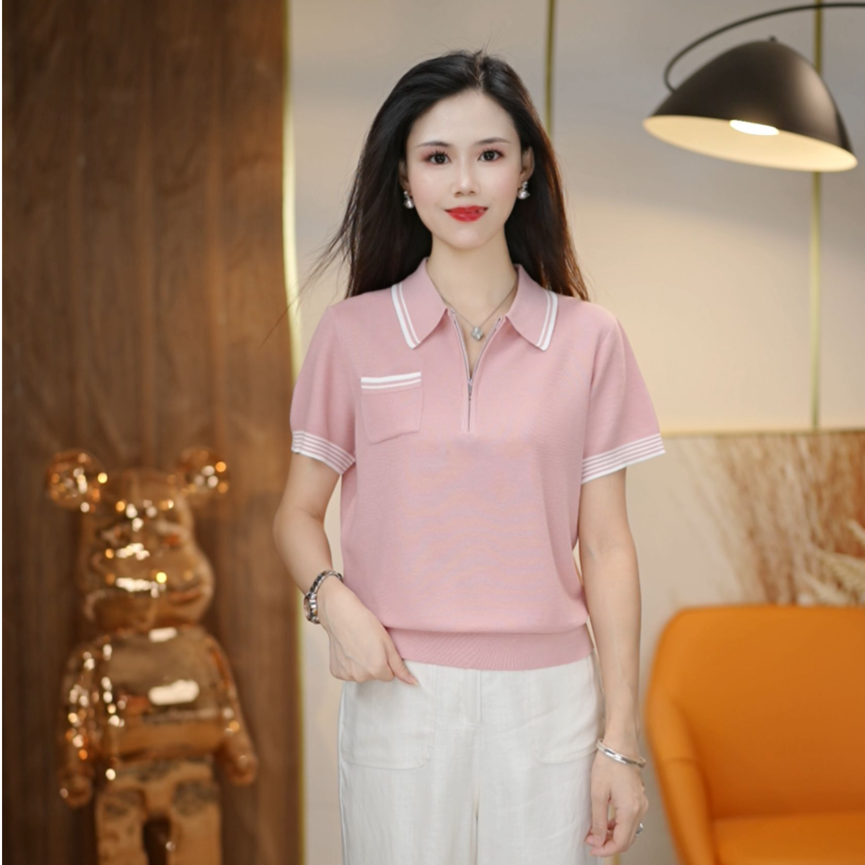 软糯亲肤【天丝+桑蚕丝】清凉透气上衣夏季必入百搭洋气短袖女6036