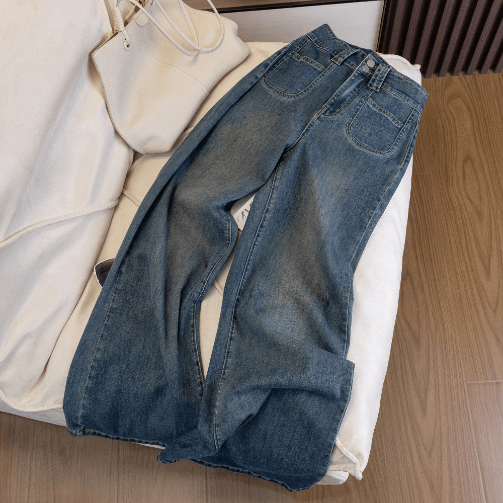 7397#不贴腿微喇裤高腰牛仔裤子女2025夏季薄款宽松显瘦长裤子