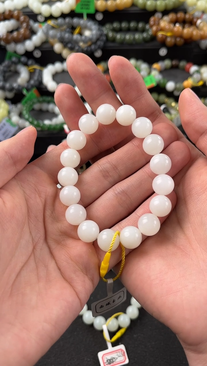 【闪购商品】和田玉手串未镶嵌且末天泰白玉手串卡12mm微色差
