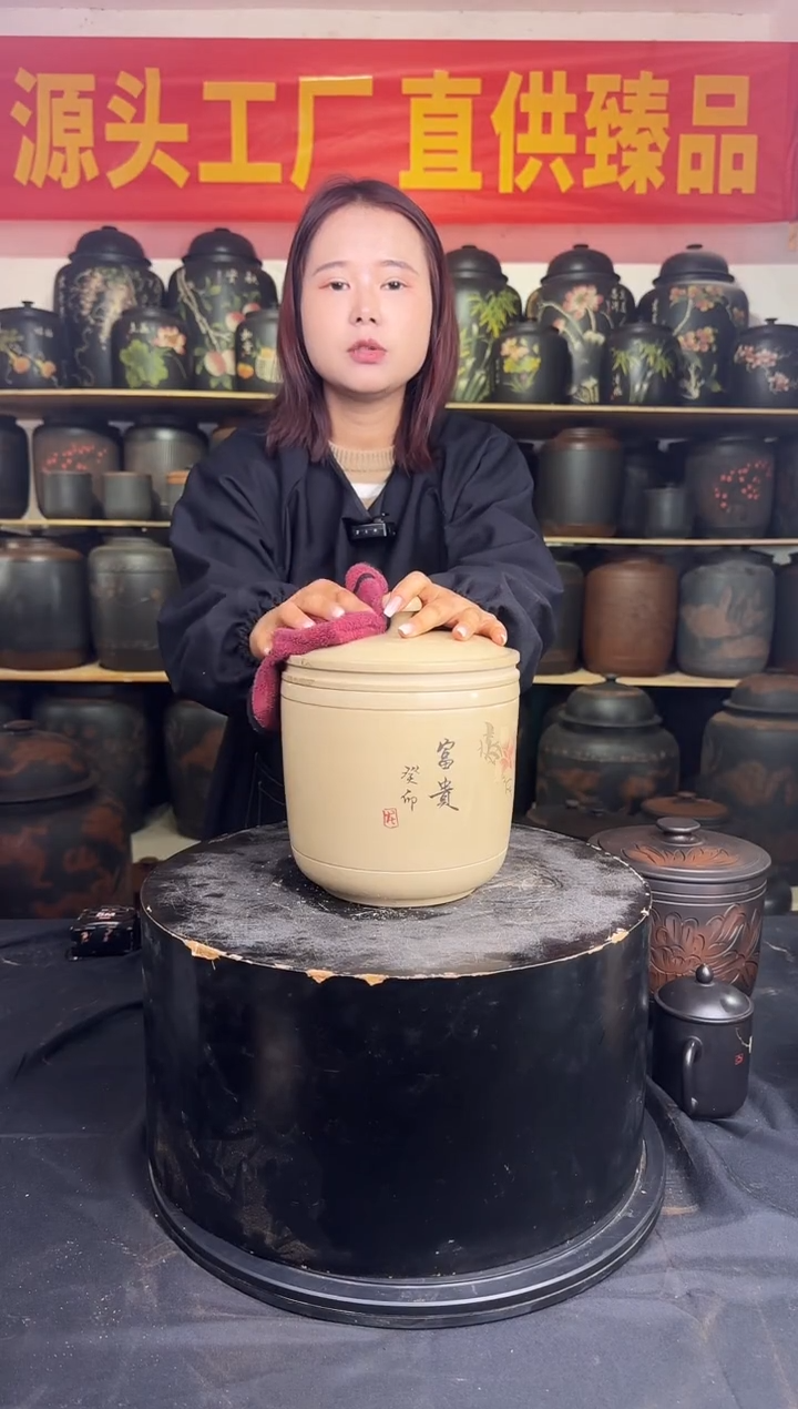 罐建水紫陶白泥茶罐彩填瑕052