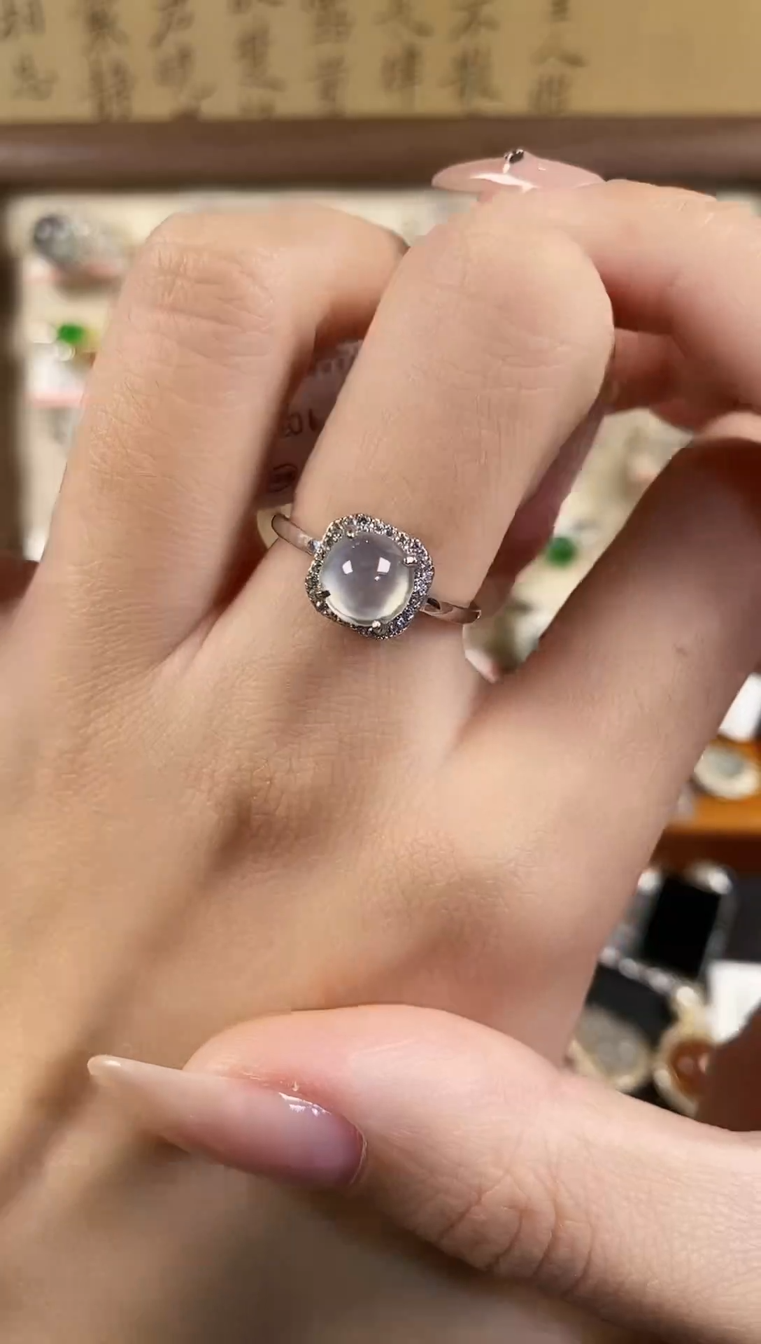 银S925镶嵌戒指翡翠 天然A货翡翠141