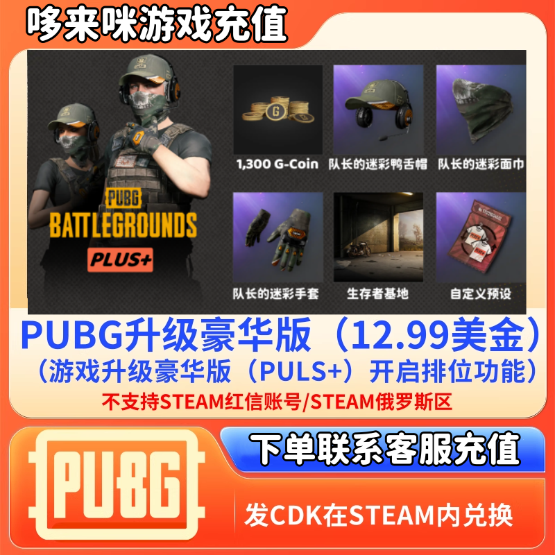 PUBG绝地求生升级豪华版吃鸡激活PLUS+打排位竞技Steam余额充值GB