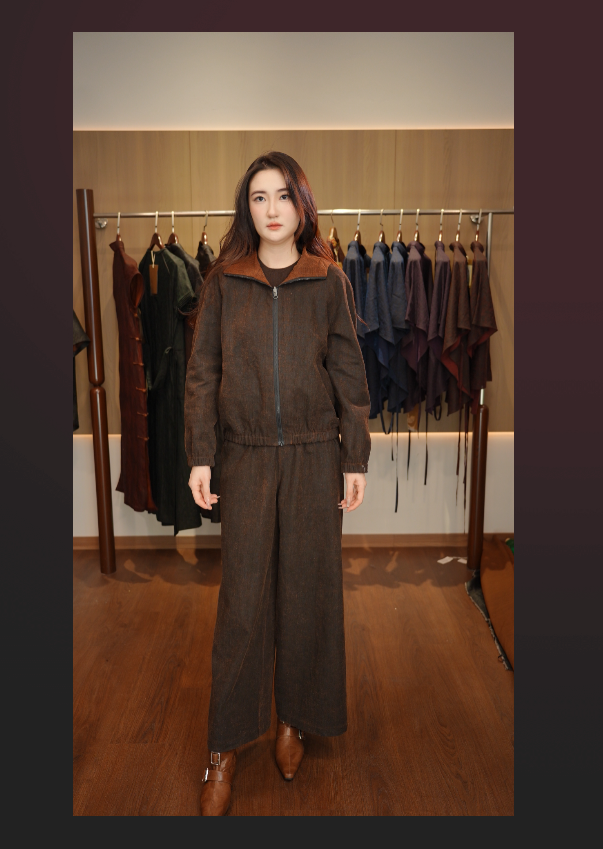 莨木与纱-香云纱亚麻双面双穿休闲带帽外套（70姆米）