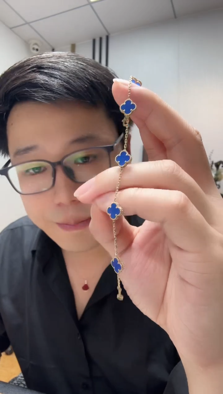 18K金镶嵌手链玛瑙/玉髓蓝色k黄，小号五花手链