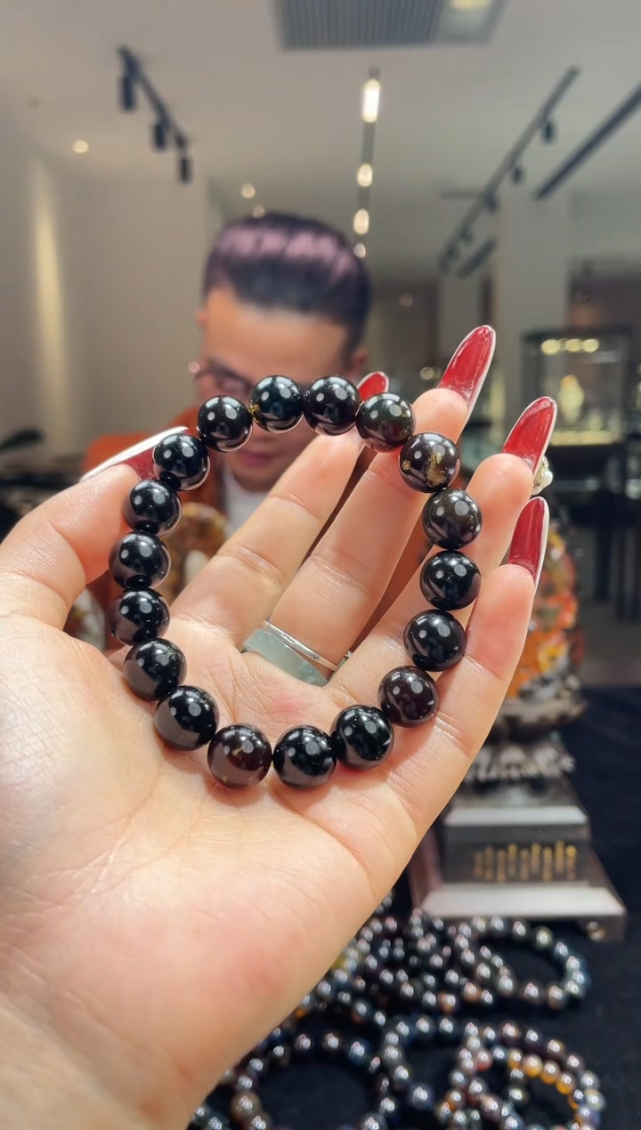 琥珀颈饰未镶嵌缅甸琥珀星际蓝手串11＋