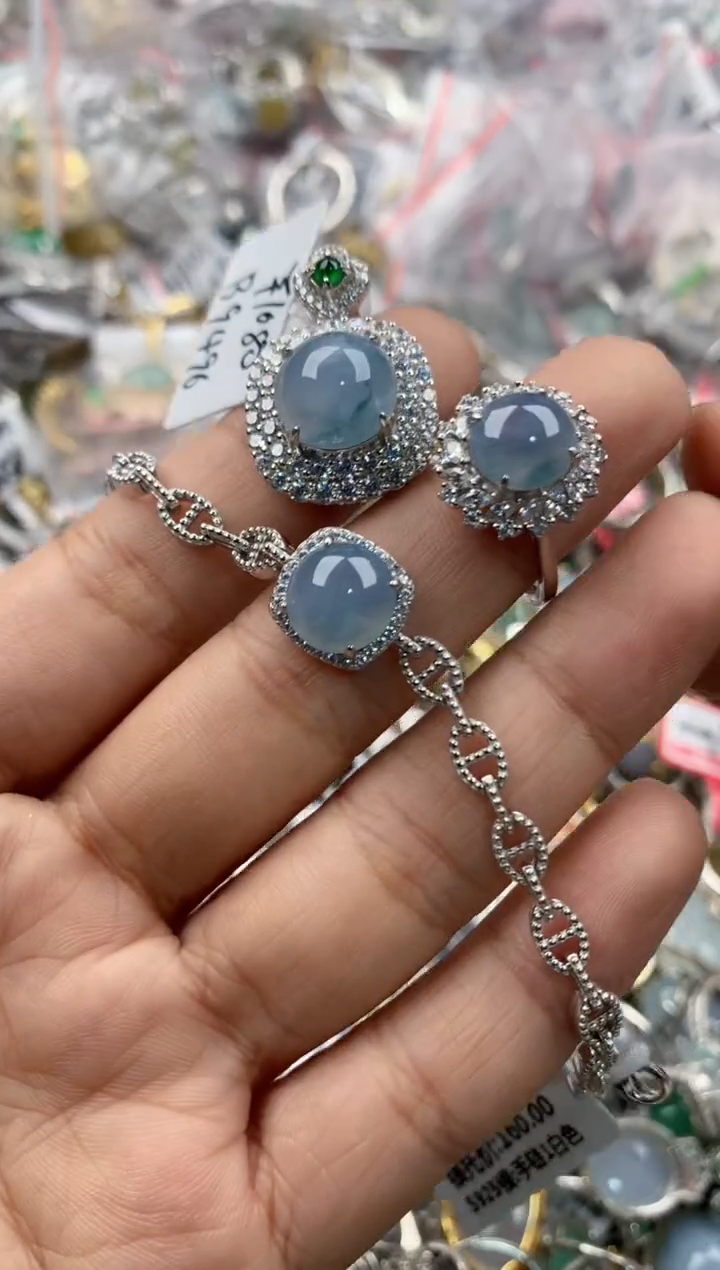 银S925镶嵌戒指翡翠5555---9