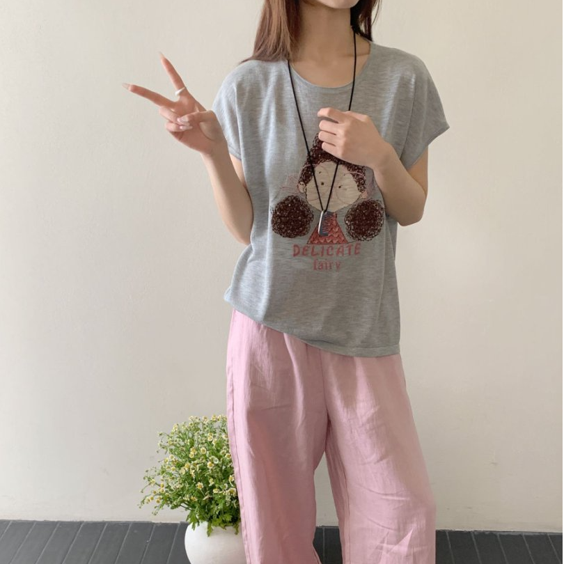 【素简.500166】夏季新款竹节麻亮片眼镜清爽女装针织衫（5.12福利）