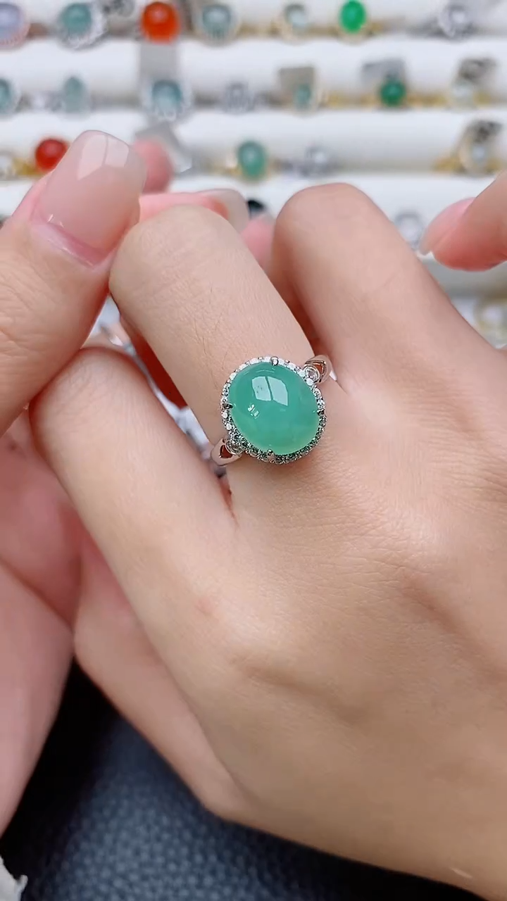 银S925镶嵌戒指翡翠正品 纯天然翡翠