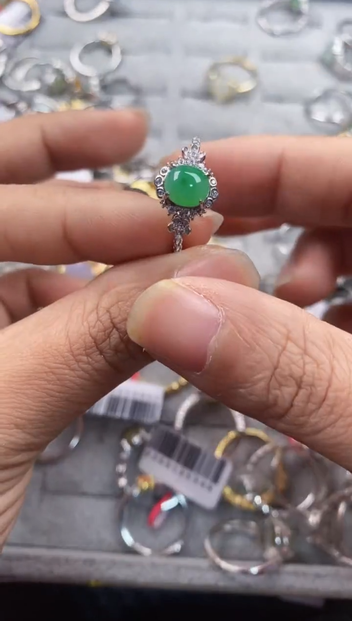 银S925镶嵌戒指翡翠1111----6
