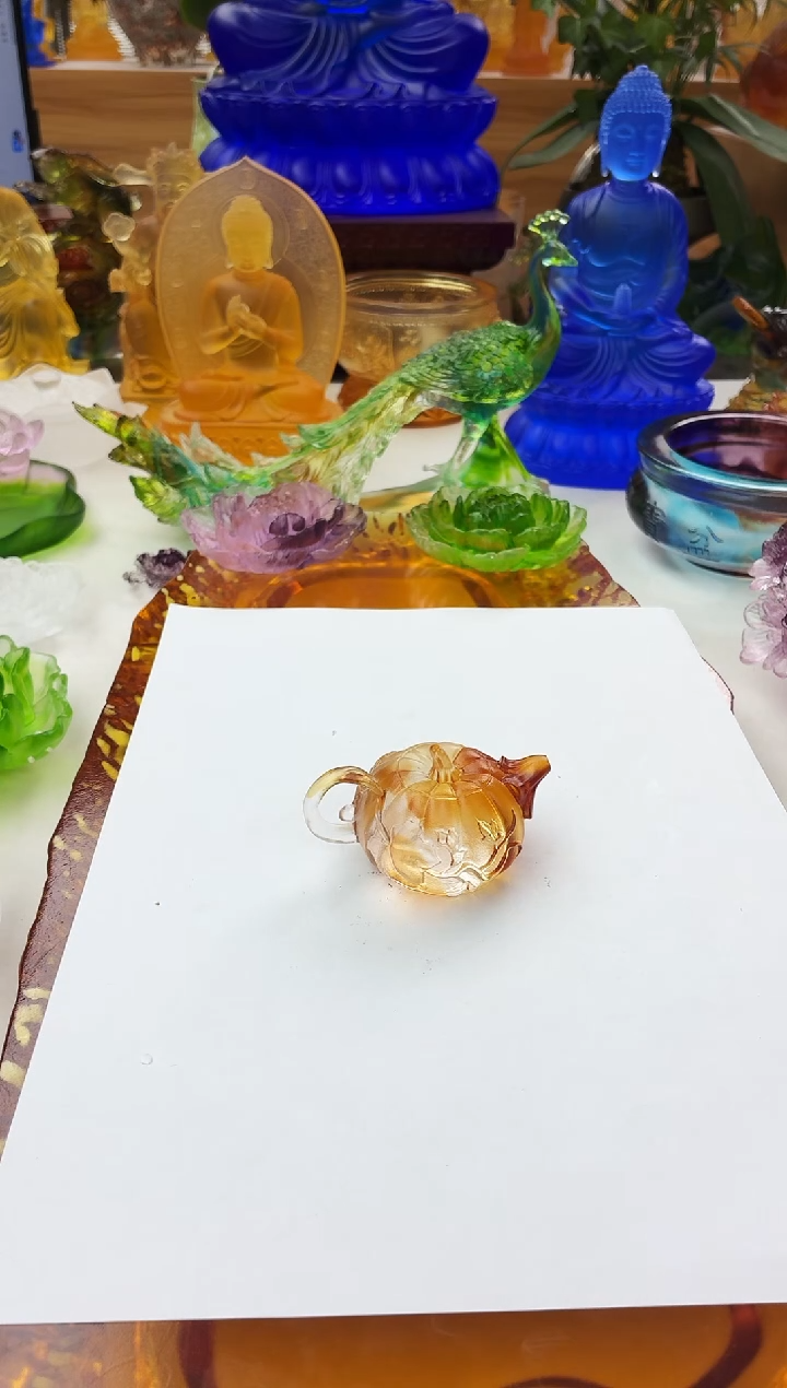 手工艺品琉璃琥珀色南瓜壶茶宠摆件