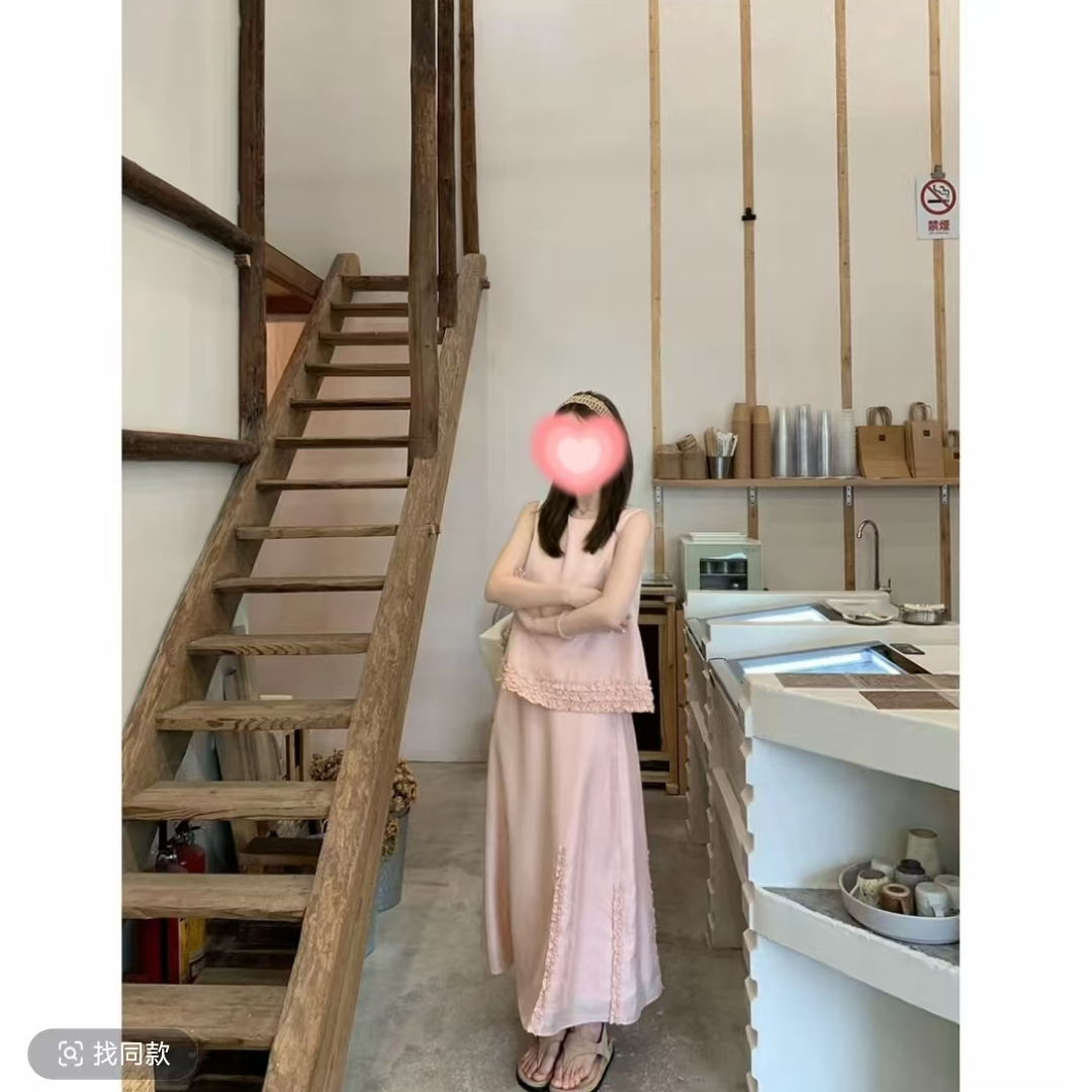 夏季新款花边拼接套装背心半裙两件套