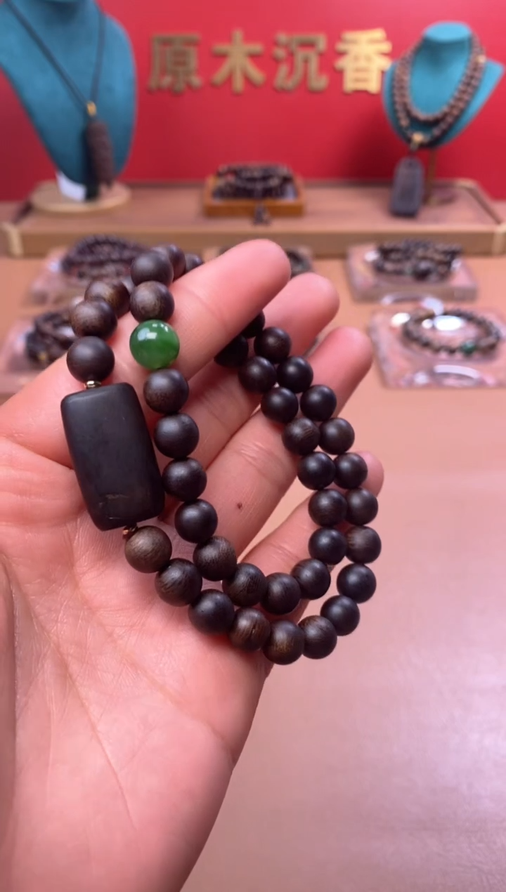 【闪购商品】沉香手串M沉水芽庄白棋08两圈+雷击顶珠沉香木雕