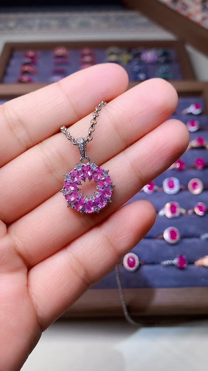 【闪购商品】彩色蓝宝石吊坠(赠链)银S925镶嵌000