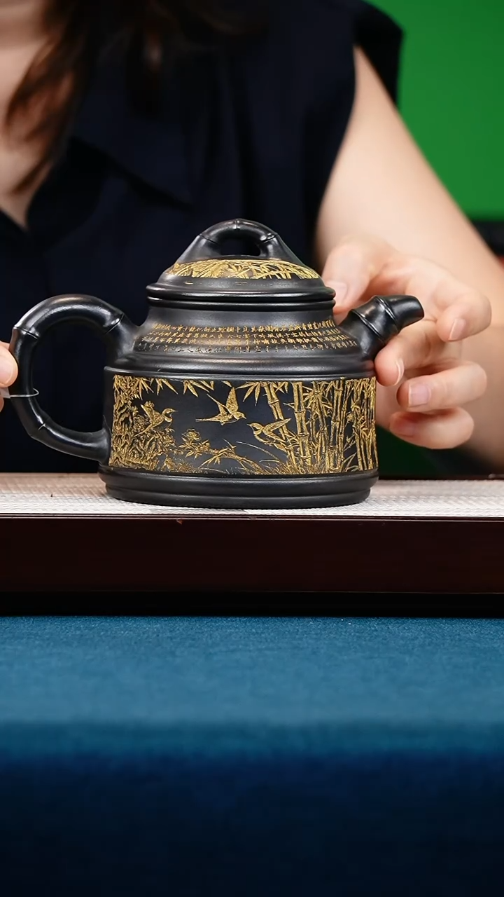 茶壶紫砂石黄双线竹鼎