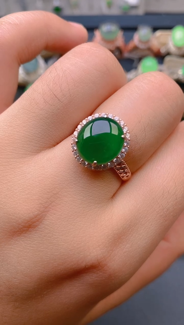 【闪购商品】翡翠戒指银S925镶嵌天然A货翡翠1