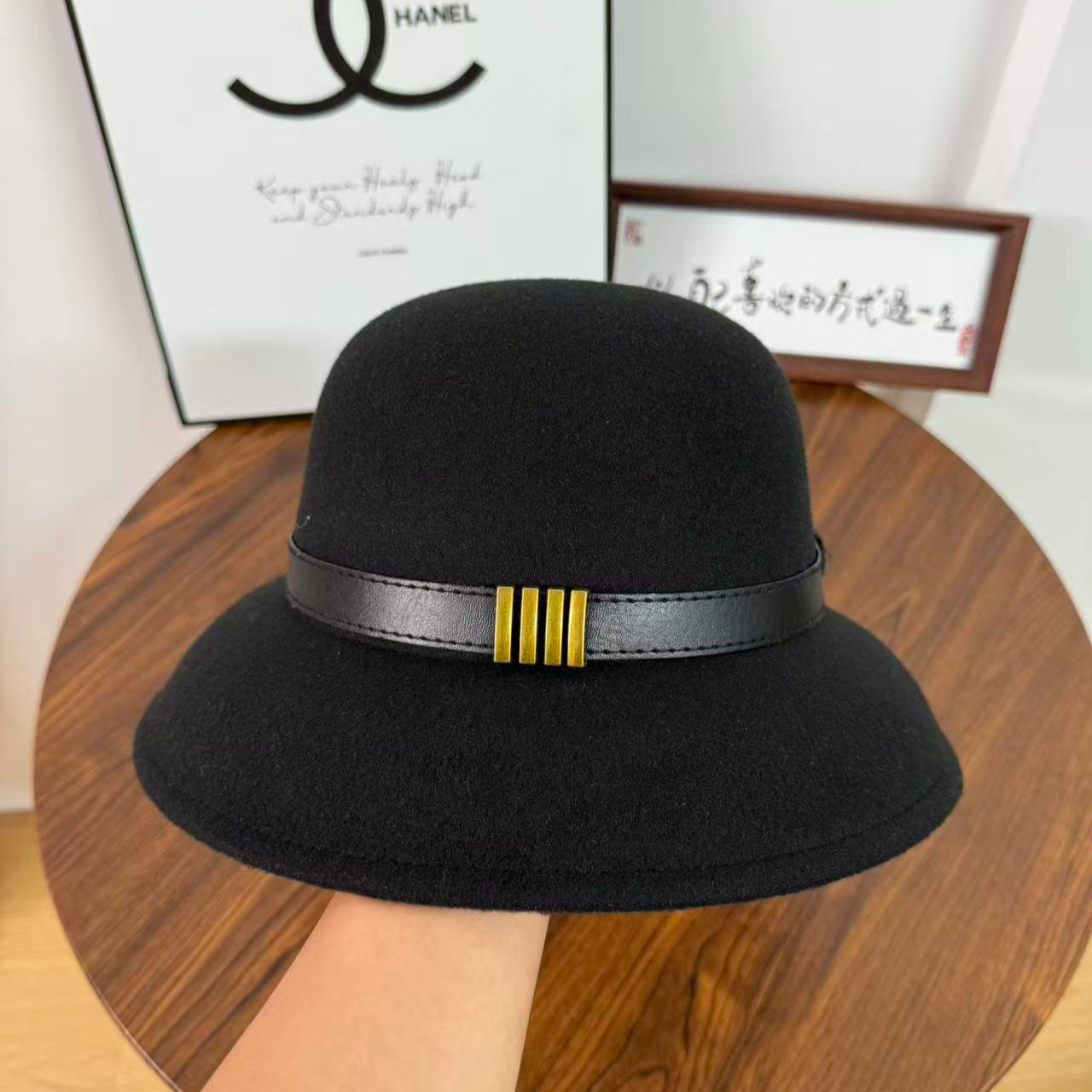 法式秋冬渔夫帽优雅盆帽礼帽韩版帽子毛呢大檐平檐街头风