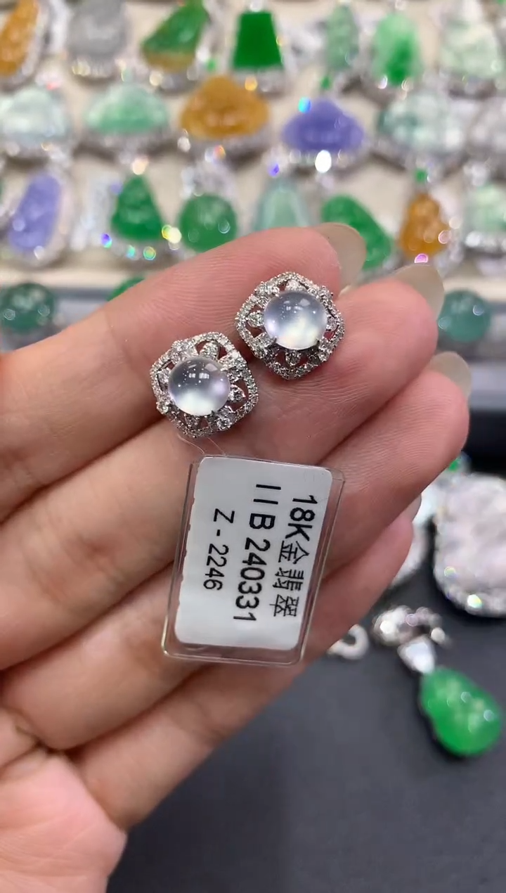 【闪购商品】翡翠耳饰18K金镶嵌w59      