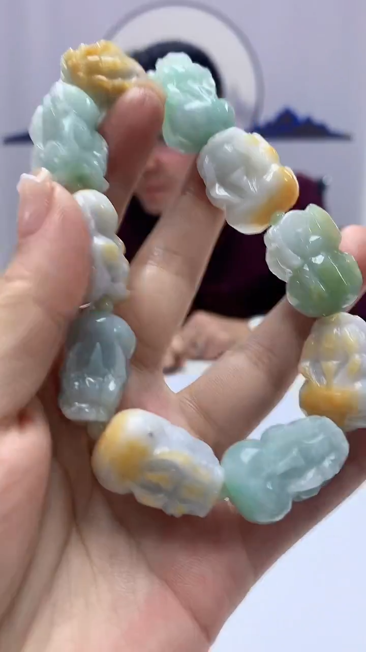 【闪购商品】定制翡翠未镶嵌5152ms-毛货35手串