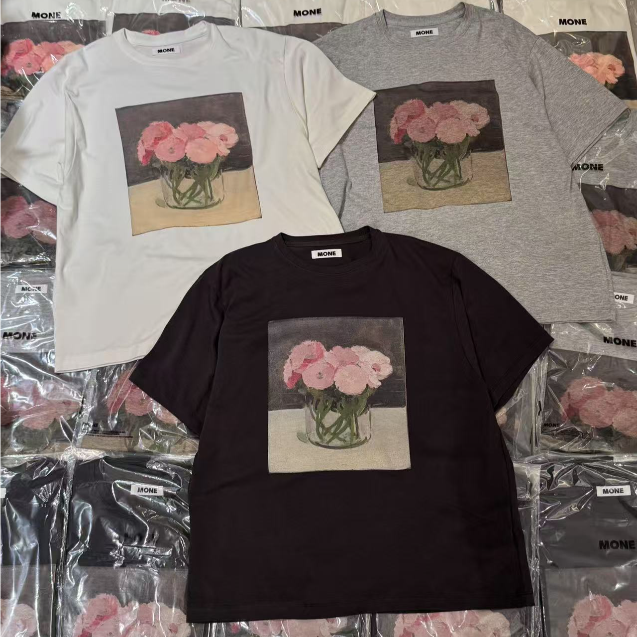 【婷婷家】不退换-东大门mo花朵T休闲百搭夏季宽松圆领