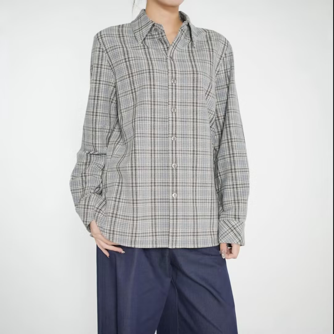 AMASS/阿玛施⌈ 复古英伦风 ⌋ 格纹休闲单排扣衬衫女530171