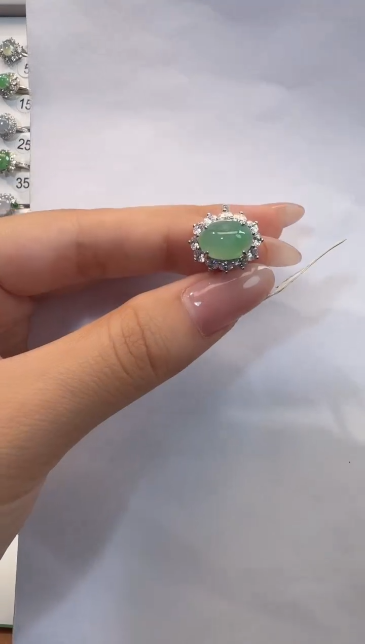 银S925镶嵌戒指翡翠925银镶翡翠戒指镶嵌142