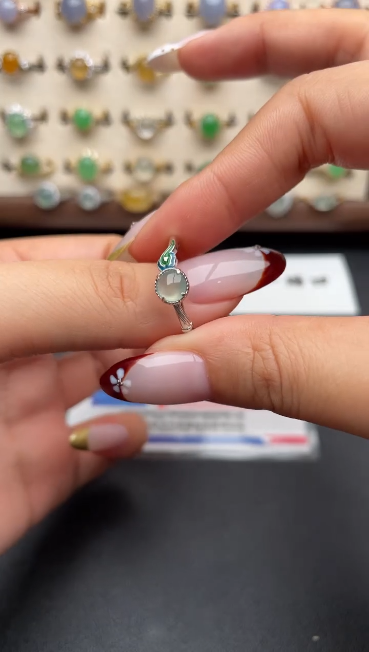 银S925镶嵌戒指翡翠一物一证一礼盒