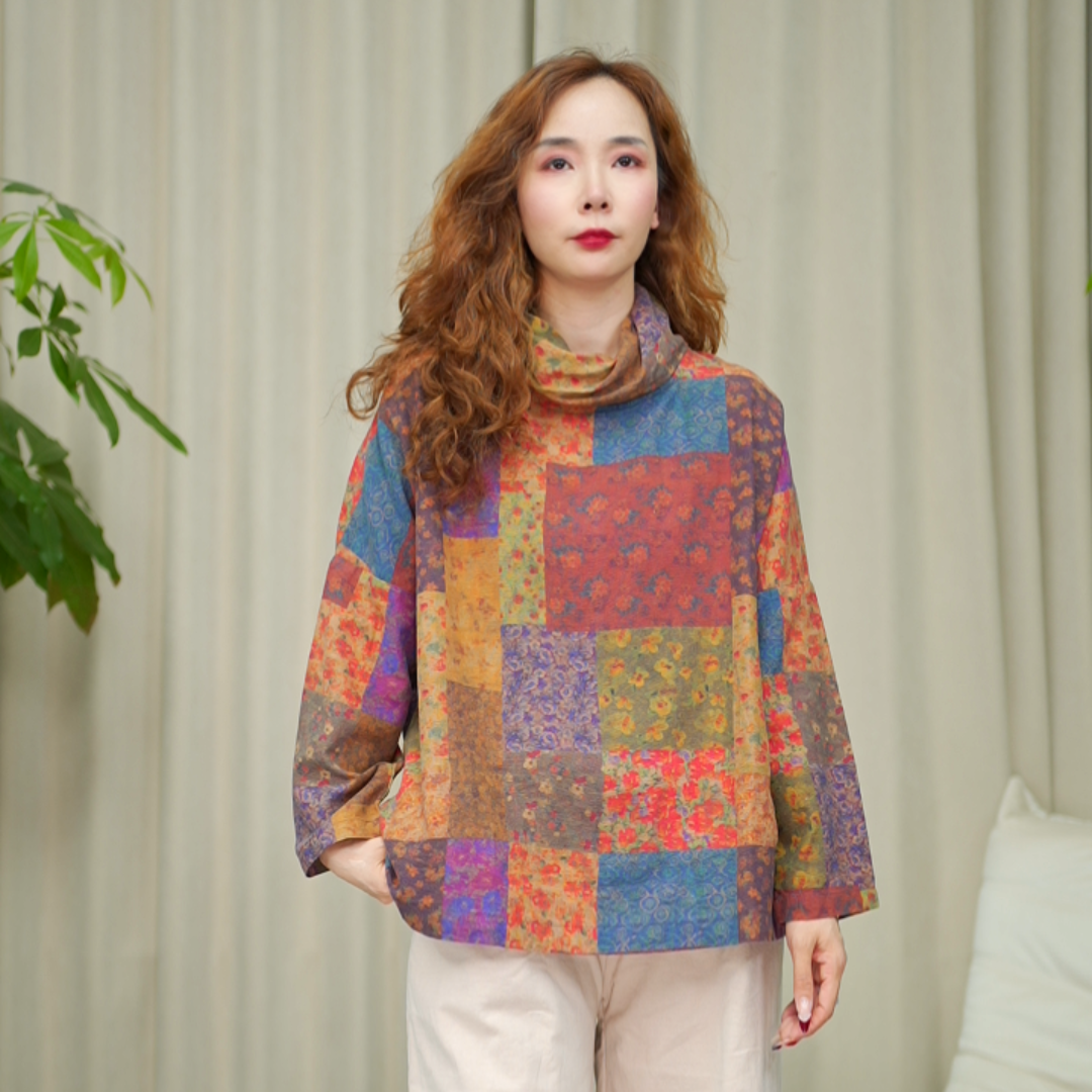 花璟与麻原创设计款5D印花堆堆领上衣（衣长67胸围140）