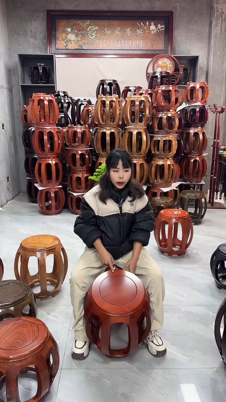 【闪购商品】花梨木类家具白宫木大号鼓凳一对