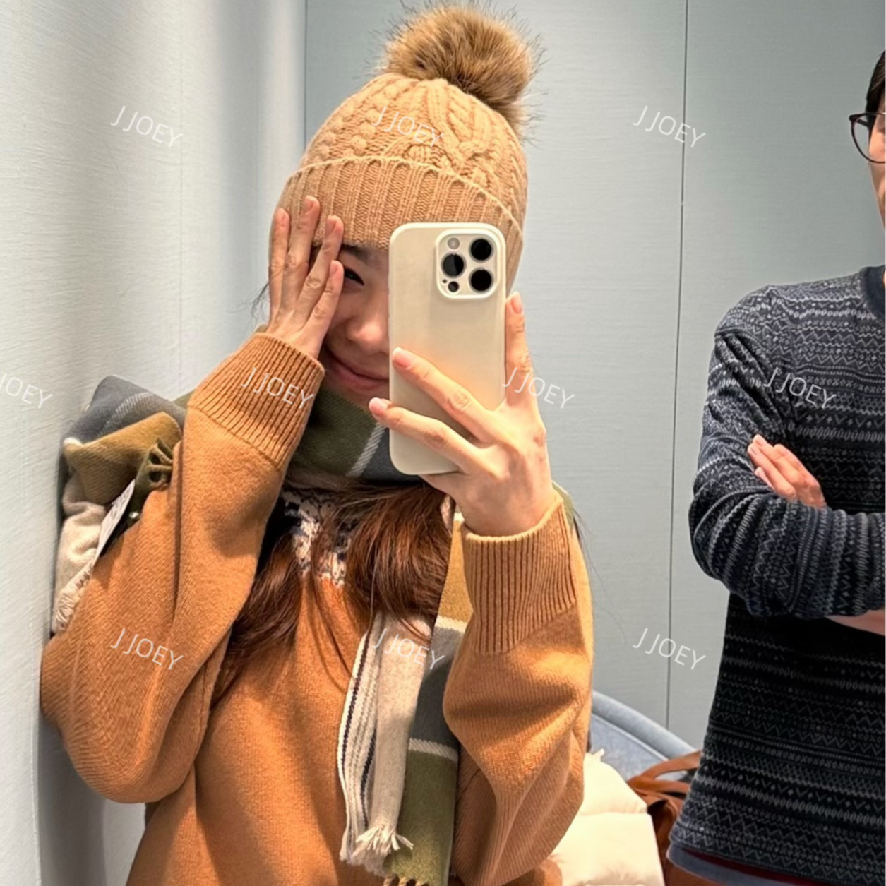 J.JOEY "100棉羊毛"简约百搭保暖米杏色冷帽 C501215