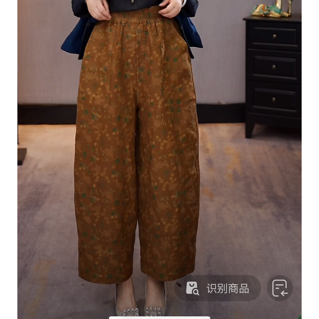 【千奈莉 】双穿80姆米柞蚕丝宋锦工艺休闲显瘦花苞裤M013