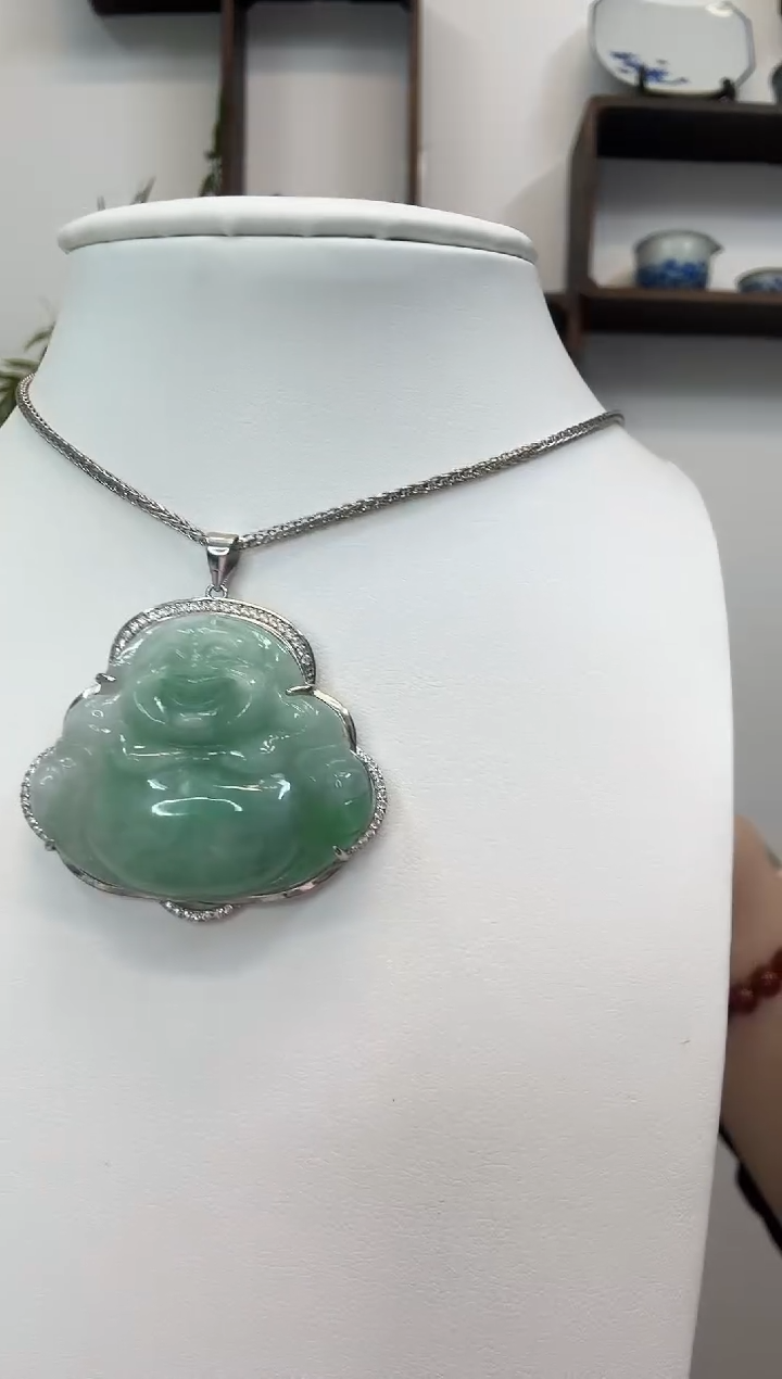 吊坠(赠链)银S925镶嵌翡翠佛公
