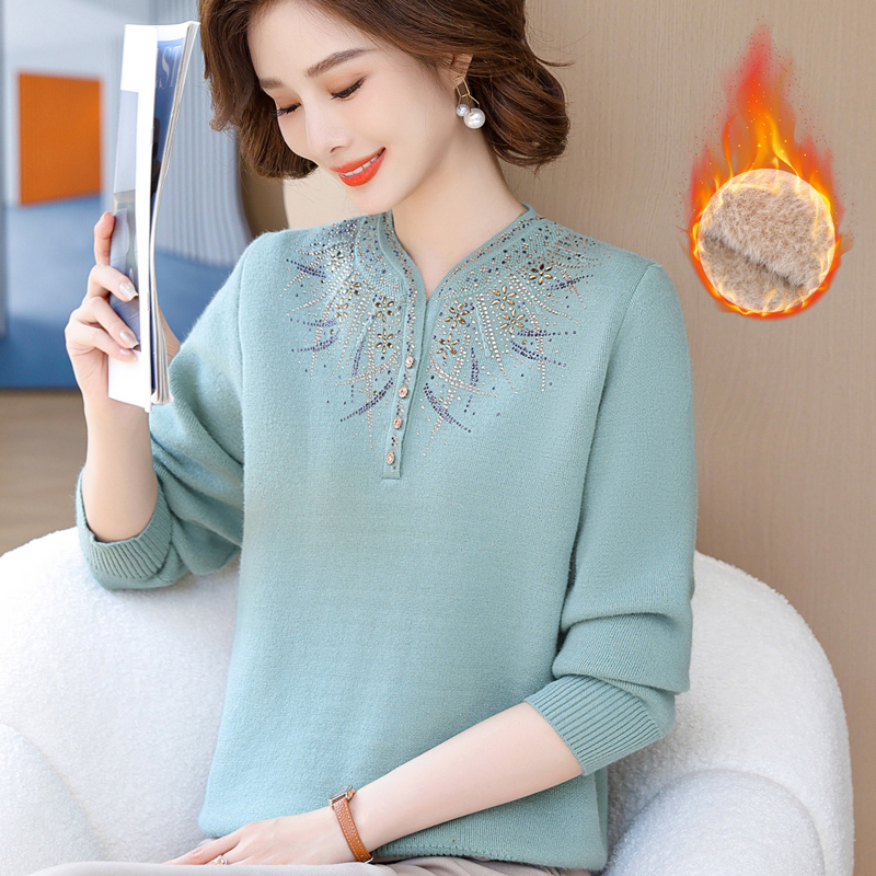 【加绒/不加绒】妈妈装冬装一体绒毛衣中老年女装加厚保暖针织衫