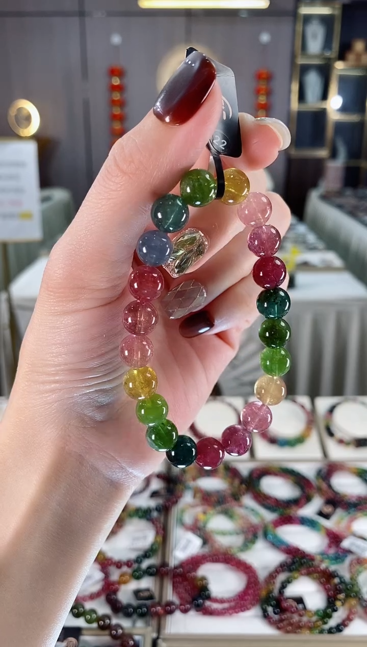 未镶嵌老矿碧玺色标彩虹单圈手串9mm+碧玺dan多样性发货一条