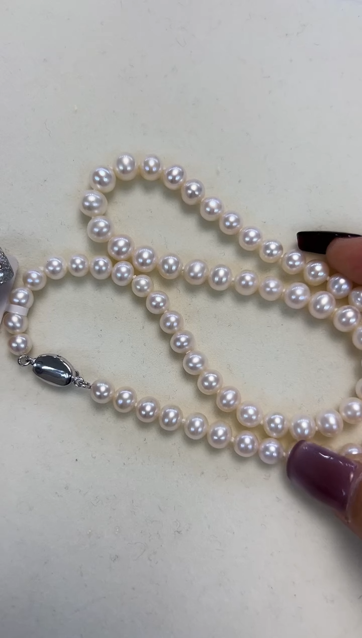 颈饰银S925镶嵌淡水珍珠6.5-7.5MM 无核