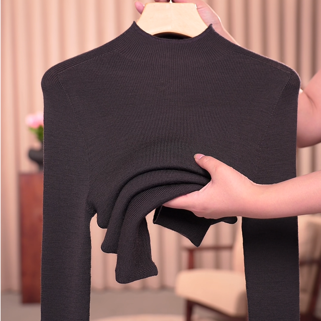 婷秋冬新款长袖可机洗【100%精纺全羊毛】纯色女针织百搭修身显瘦02