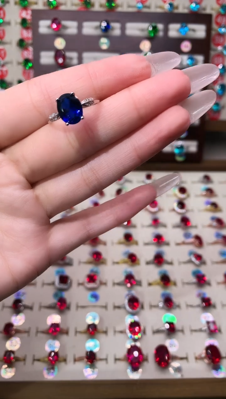 戒指蓝宝石银S925镶嵌8*10 银托