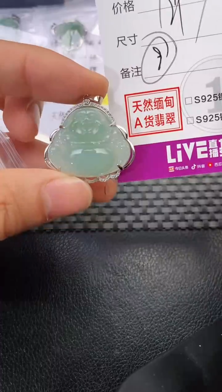 颈饰银S925镶嵌翡翠冰***卢挂件