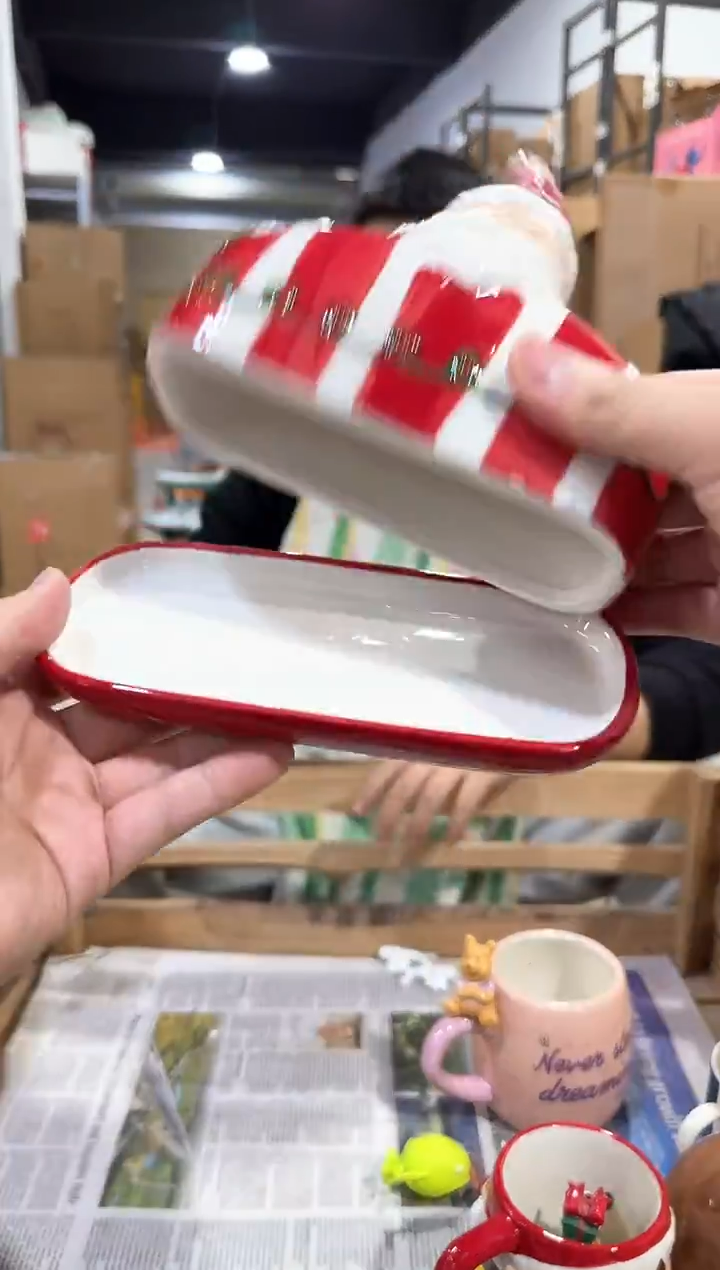 瓷片圣诞老人甜品带盖盘