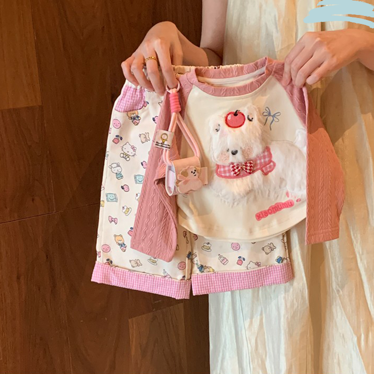 女童套装洋气秋装2025新款小童女宝宝阔腿裤卡通长袖上衣两件套潮