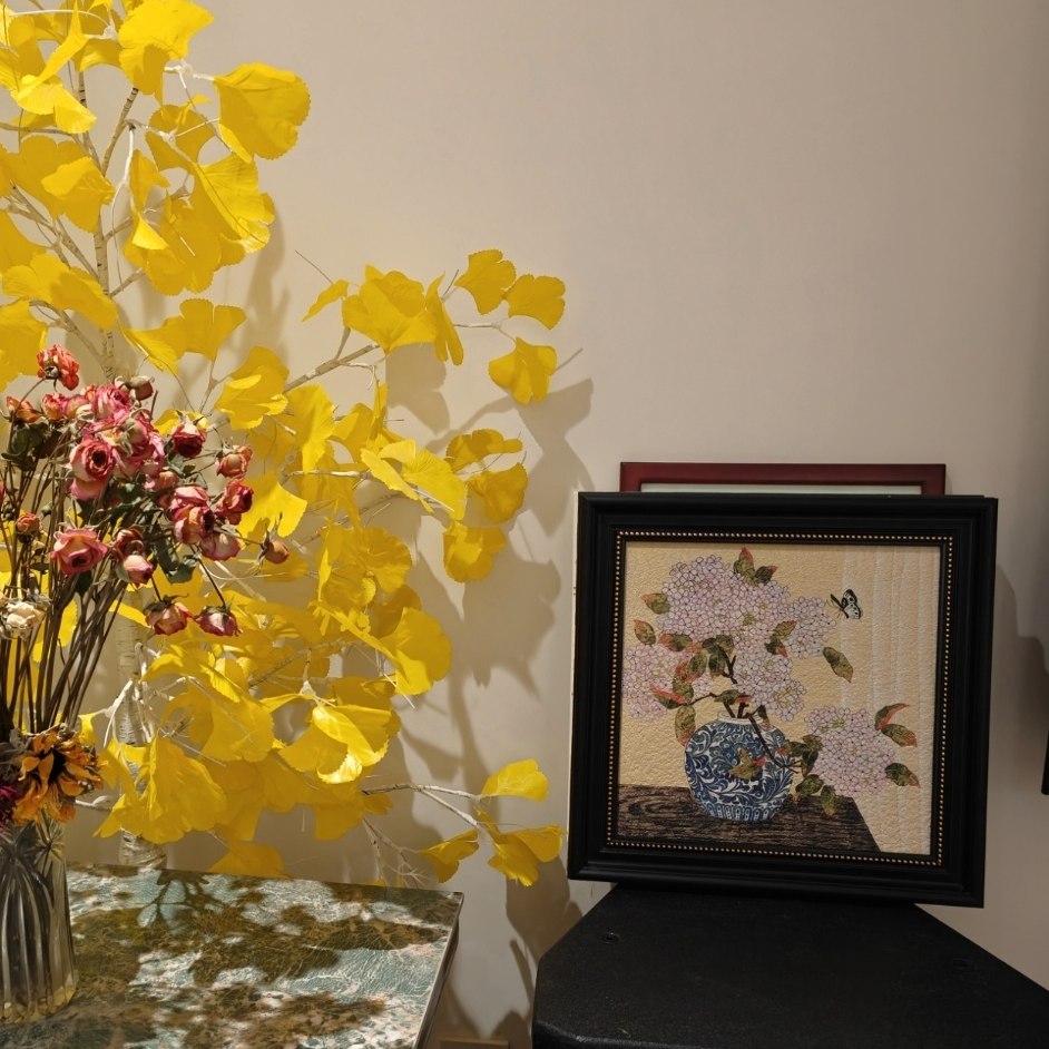 中古风复古小众复古花卉摆台砂岩挂画装饰玄关摆台装饰画