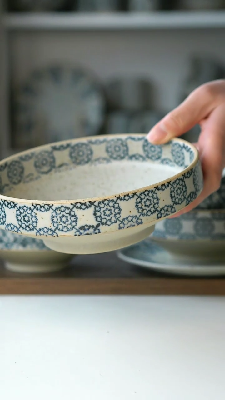 【闪购商品】陶瓷手绘绣球高足碗17cm@4-2@