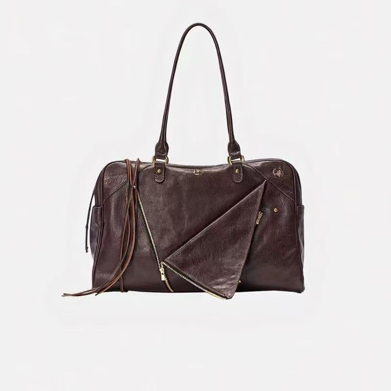 女包箭头手提翻领公文包黑巧棕金标（776）