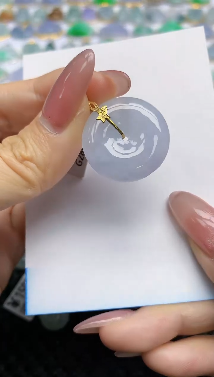 【闪购商品】翡翠挂件18K金镶嵌天然翡翠A货