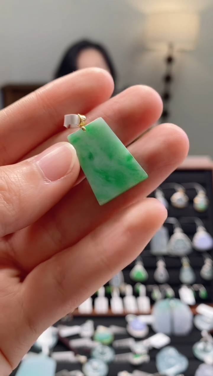 【闪购商品】翡翠挂件18K金镶嵌无事牌