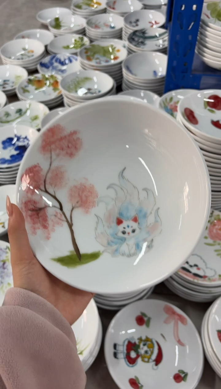 瓷片景德镇高温陶瓷食品级手绘釉中彩-圆深盘